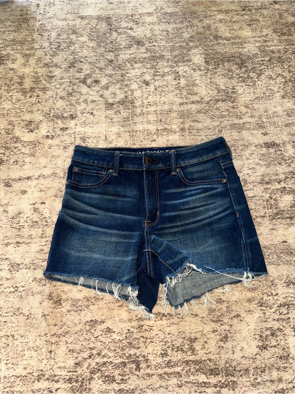 American Eagle Outfitters Dark Blue Distressed Denim Shorts